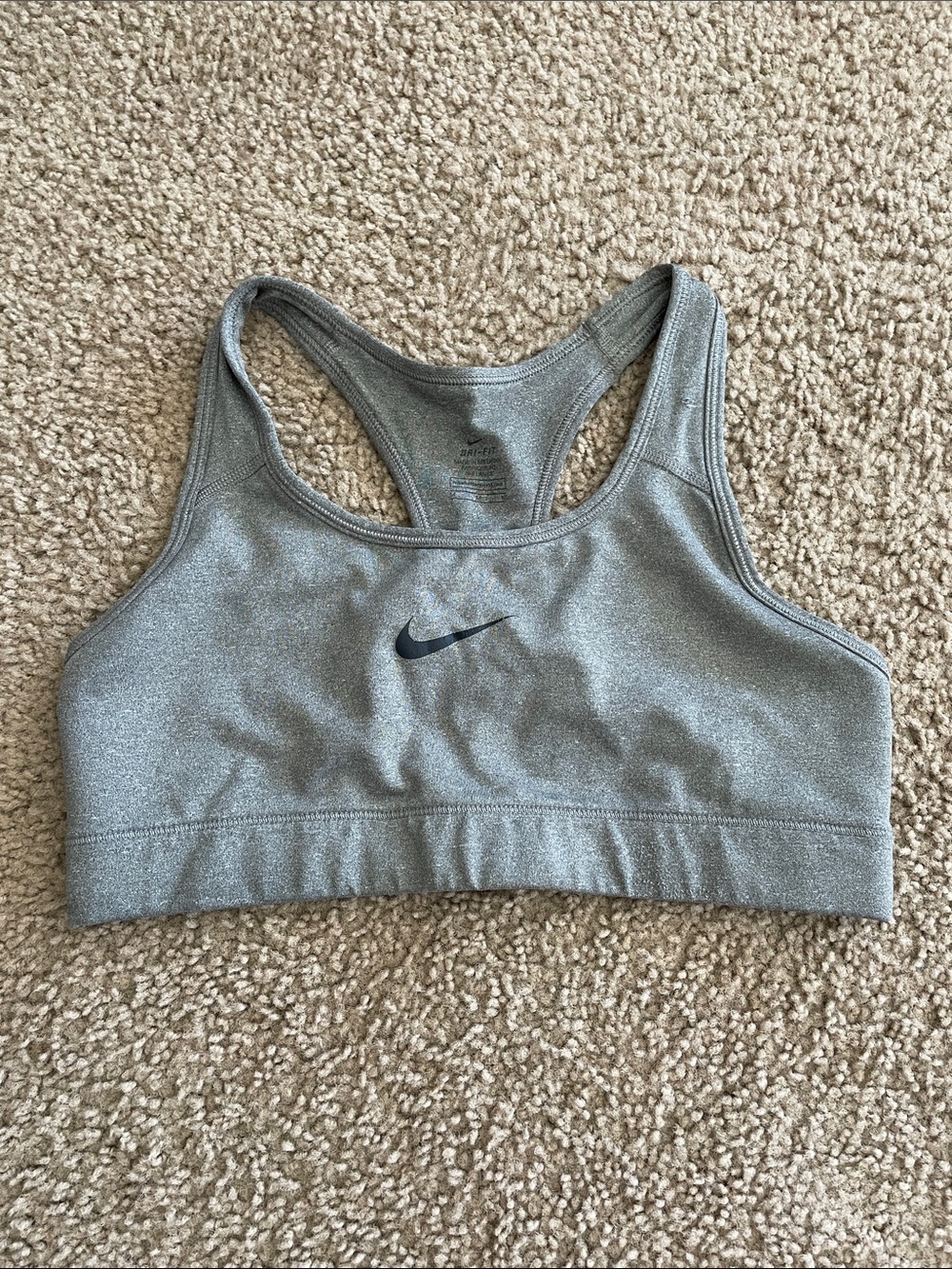 Nike Grey Racerback Sports Bra with Black Swoosh